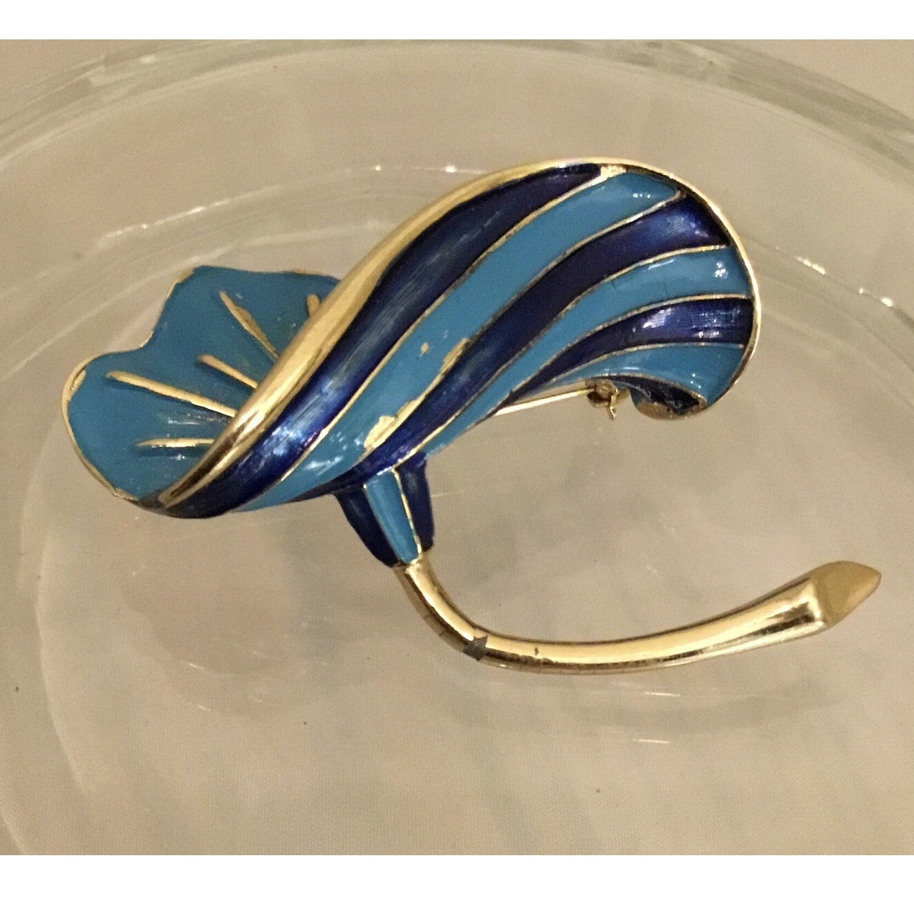 Vintage Marcel Boucher Blue Enamel Figural Lily Flower #8733p Brooch Rare As Is